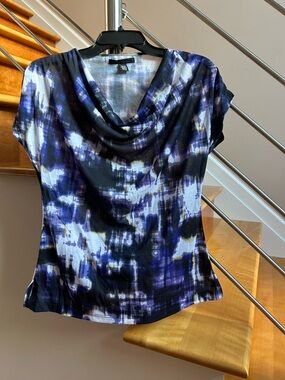 Kenneth Cole Reaction Black, Purple & White Cowl Neck Blouse